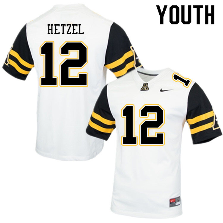 Youth #12 Michael Hetzel Appalachian State Mountaineers College Football Jerseys Sale-White - Click Image to Close